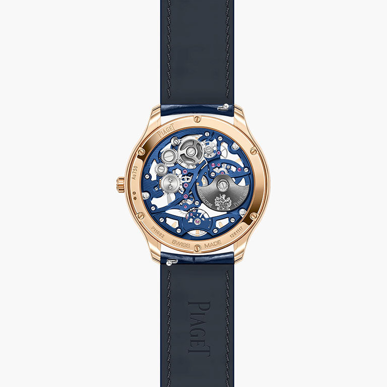 Piaget Polo - Rose Gold 42 MM - Blue Leather Strap - Skeleton Dial - Rose Gold Bezel - G0A46009