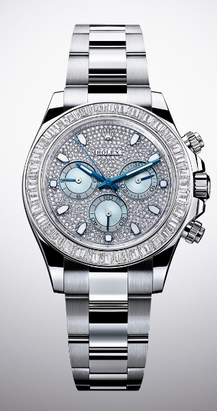 Rolex Platinum Daytona Watch - Off-Catalog - 40 MM - Oyster Bracelet - Ice Blue Diamond Dial - 116576TBR