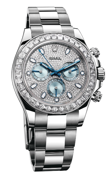 Rolex Platinum Daytona Watch - Off-Catalog - 40 MM - Oyster Bracelet - Ice Blue Diamond Dial - 116576TBR