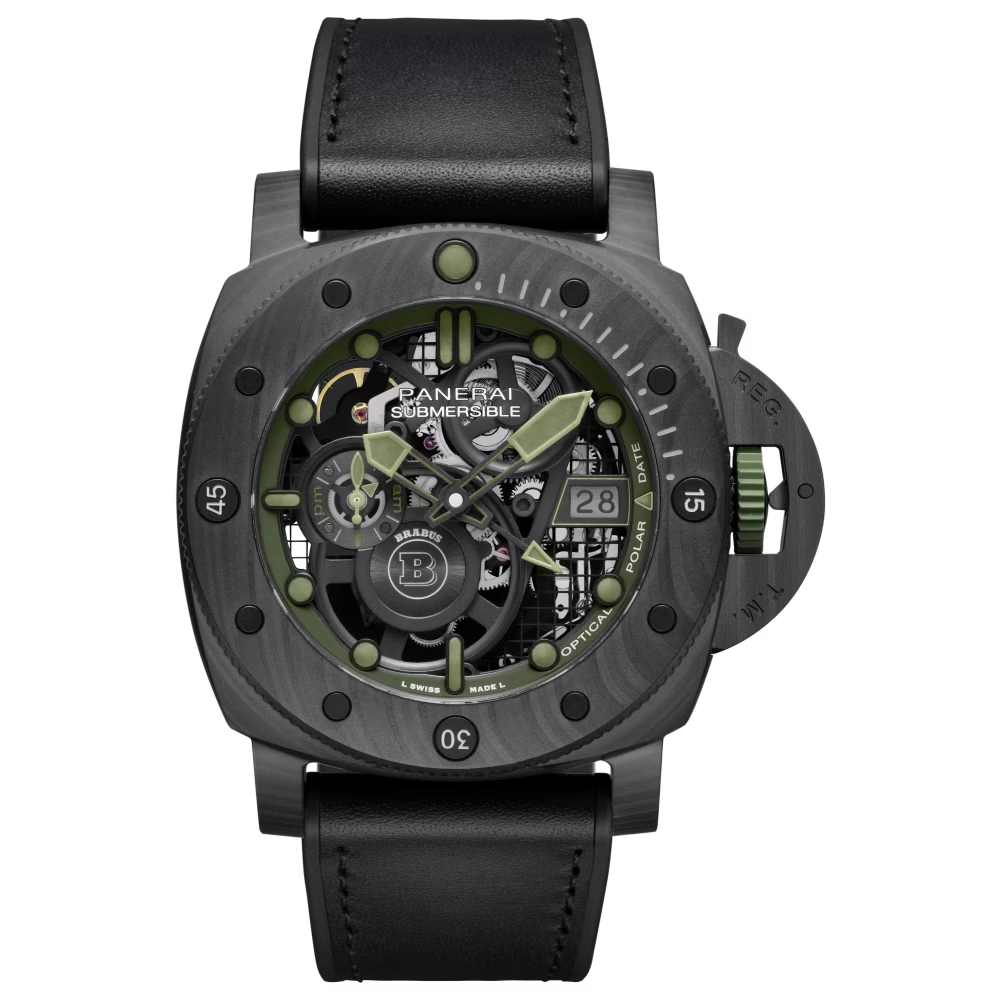 Panerai Submersible S Carbotech™ 47 MM - Black Leather Strap - Black Skeleton Dial - PAM01283