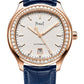 Piaget Polo - Rose Gold Diamond 42 MM - Blue Leather Strap - White Dial - Rose Gold Diamond Bezel - G0A44010