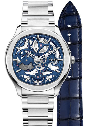 Piaget Polo - Stainless Steel 42 MM - Stainless Steel Bracelet - Blue Skeleton Dial - Stainless Steel Bezel - G0A45004