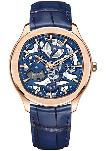 Piaget Polo - Rose Gold 42 MM - Blue Leather Strap - Skeleton Dial - Rose Gold Bezel - G0A46009