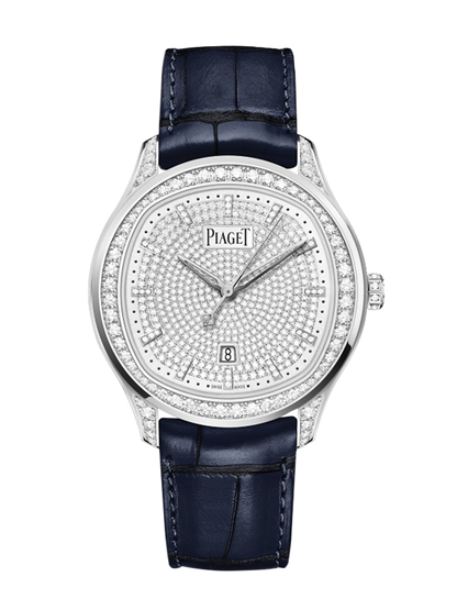 Piaget Polo - White Gold Diamond 42 MM - Blue Leather Strap - Diamond Dial - White Gold Diamond Bezel - G0A46024