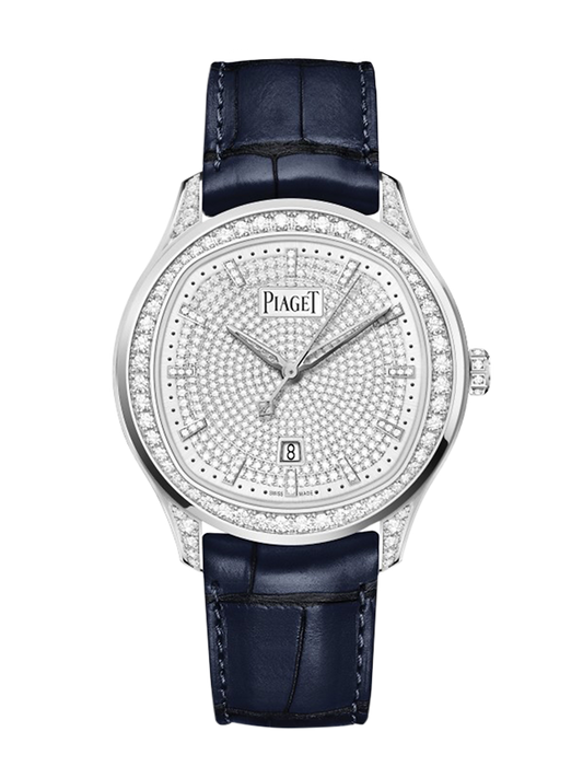 Piaget Polo - White Gold Diamond 42 MM - Blue Leather Strap - Diamond Dial - White Gold Diamond Bezel - G0A45024