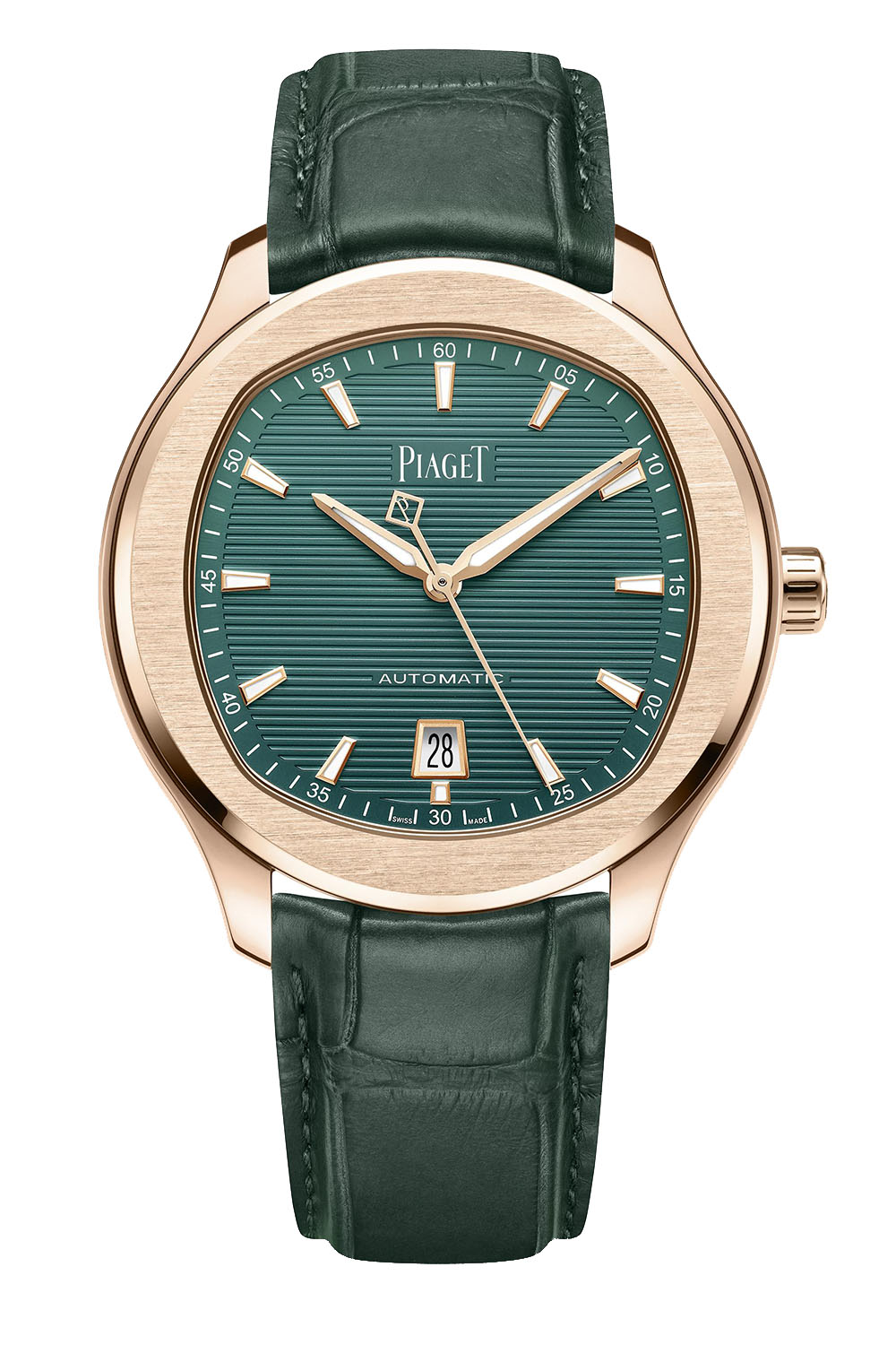 Piaget Polo - Rose Gold 42 MM - Green Leather Strap - Green Dial - Rose Gold Bezel - G0A47010