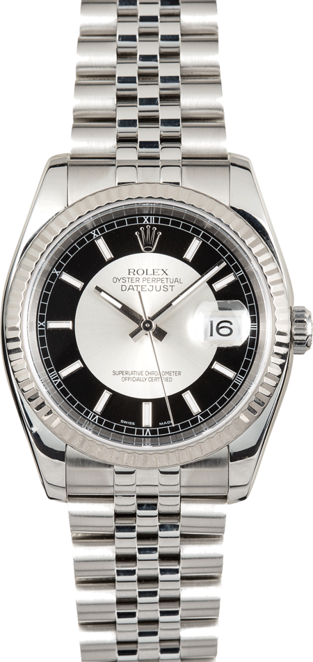 Rolex Stainless Steel And White Gold Datejust - 36 MM - Jubilee Bracelet - Fluted Bezel - Tuxedo Dial - 112854