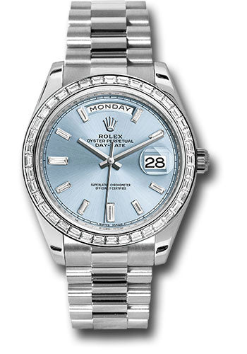 Rolex Presidential Platinum Day-Date 40MM - President Bracelet Watch - Ice Blue Baguette Diamond Dial - 228396TBR-0002