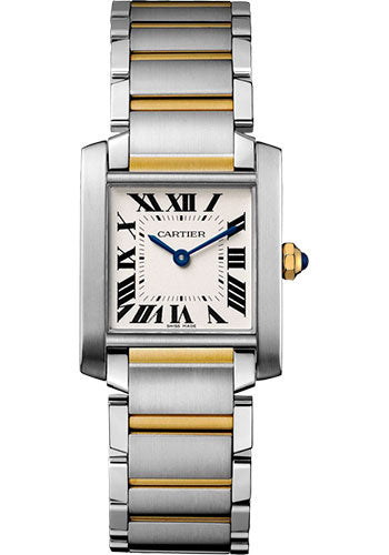 Cartier Tank Stainless Steel (Medium Model) 30 MM - Stainless Steel and Yellow Gold  Bracelet - Stainless Steel Bezel - White Dial - W2TA0003