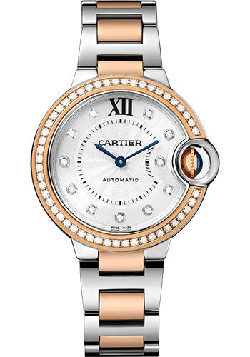 Cartier Ballon Bleu Stainless Steel And Rose Gold  33 MM - Stainless Steel And Rose Gold Bracelet - White Diamond Dial - W3BB0023