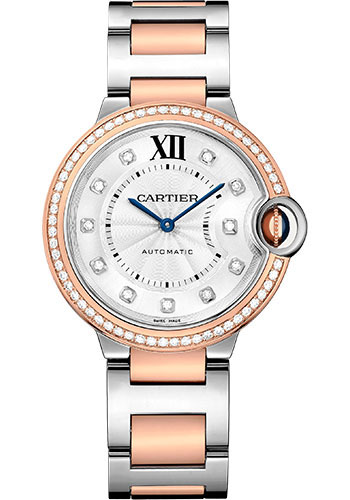 Cartier Ballon Bleu Rose Gold and Stainless Steel 36 MM - Rose Gold and Stainless Steel Bracelet - White Diamond Dial - W3BB0024