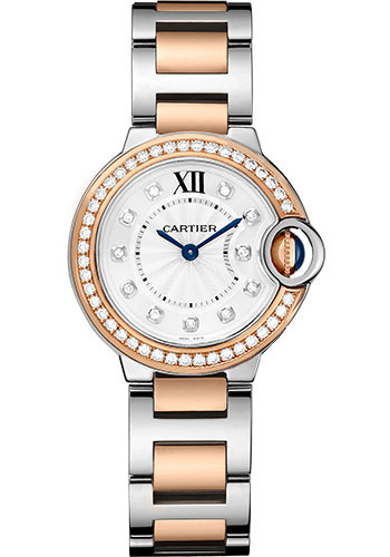 Cartier Ballon Bleu Rose Gold and Stainless Steel 28 MM - Rose Gold and Stainless Steel Bracelet - White Diamond Dial - W3BB0025