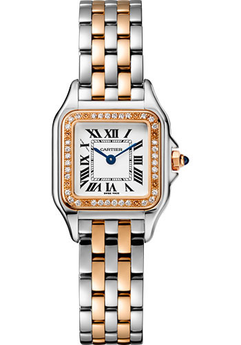 Cartier Panthére De Cartier Stainless Steel (Small Model) 22 MM - Rose Gold And Stainless Steel  Bracelet - Rose Gold Diamond  Bezel - White Dial - W3PN0006