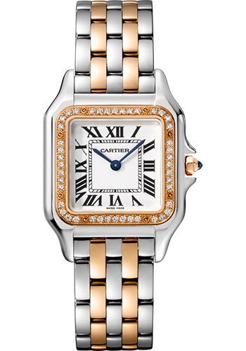 Cartier Panthére De Cartier Stainless Steel (Medium Model) 29 MM - Rose Gold and Stainless Steel Bracelet - Rose Gold Diamond Bezel - White Dial - W3PN0007