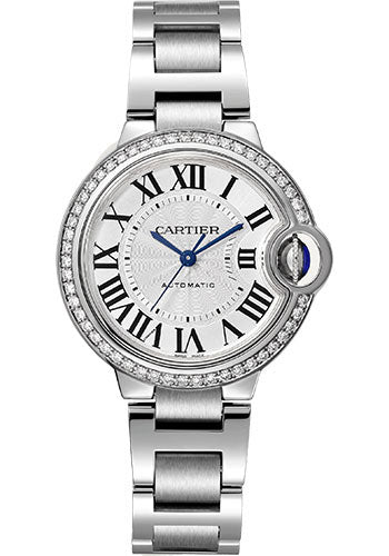 Cartier Ballon Bleu Stainless Steel Diamond 33 MM - Stainless Steel Bracelet - White Dial - W4BB0023