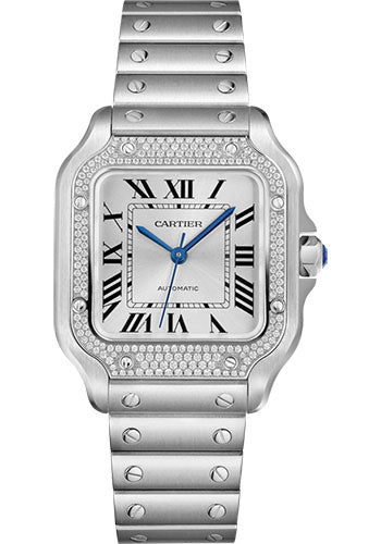 Cartier Santos de Cartier Stainless Steel 35.1 MM (Medium Model) - Stainless Steel Bracelet - White Dial - W4SA0005