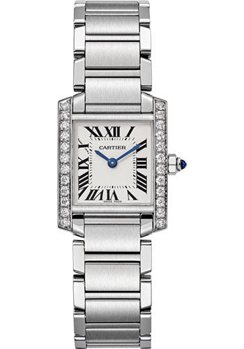 Cartier Tank Stainless Steel (Small Model) 25 MM - Stainless Steel Bracelet - Stainless Steel Diamond Bezel - Silver Dial - W4TA0008