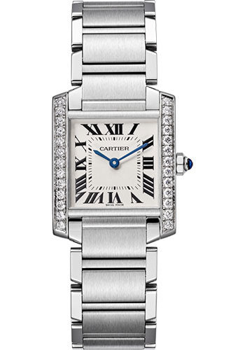 Cartier Tank Stainless Steel (Medium Model) 30 MM - Stainless Steel Bracelet - Stainless Steel Diamond Bezel - White Dial - W4TA0009