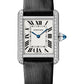 Cartier Tank Stainless Steel Diamond (Small Model) 27 MM - Black Leather Strap - Diamond Bezel - White Dial - W4TA0016