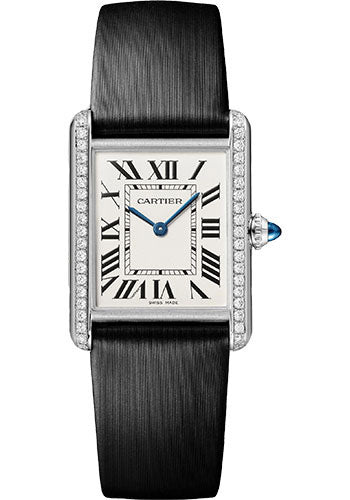 Cartier Tank Stainless Steel Diamond (Large Model) 33 MM - Black Leather Strap - Diamond Bezel - White Dial - W4TA0017