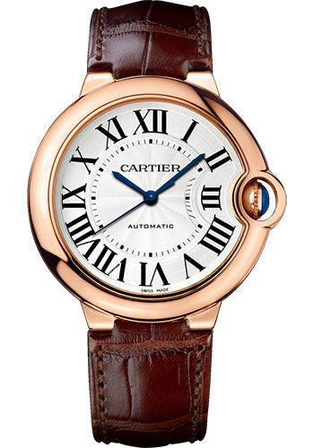 Cartier Ballon Bleu Rose Gold 36 MM - Brown Leather Strap - White Dial - WGBB0009