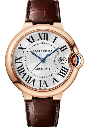 Cartier Ballon Bleu Pink Gold 40 MM - Brown Leather Strap - White Dial - WGBB0035