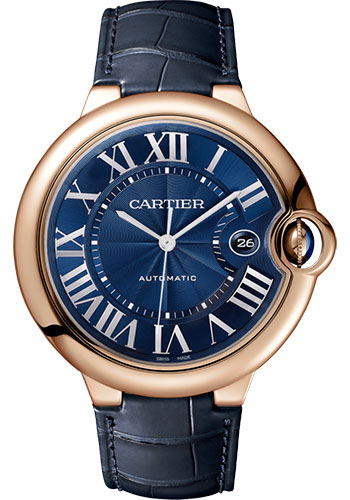 Cartier Ballon Bleu Rose Gold 42 MM - Blue Leather Strap - Blue Dial - WGBB0036