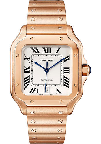 Cartier Santos de Cartier Rose Gold 39.8 MM (Large Model) - Rose Gold Bracelet - White Dial - WGSA0018