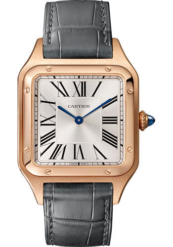 Cartier Santos de Cartier-Dumont Rose Gold 43.5 MM (Large Model) - Grey Leather Strap - Silver Dial - WGSA0021