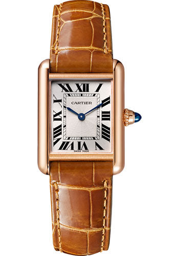 Cartier Tank Rose Gold (Small Model) 29 MM - Brown Leather Strap - Rose Gold Bezel - Silver Dial - WGTA0010