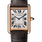 Cartier Tank Rose Gold (Large Model) 33 MM - Brown Leather Strap - Rose Gold Bezel - Silver Dial - WGTA0011
