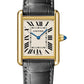 Cartier Tank Yellow Gold (Large Model) 33 MM - Dark Grey Leather Strap - Yellow Gold Bezel - Silver Dial - WGTA0067