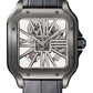 Cartier Santos de Cartier Stainless Steel 39.8 MM (Large Model) - Black Leather Strap - Skeleton Dial - WHSA0009