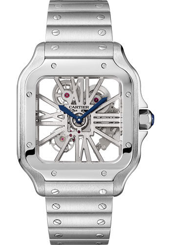 Cartier Santos de Cartier Stainless Steel 39.8 MM (Large Model) - Stainless Steel Bracelet - Skeleton Dial - WHSA0015