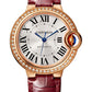 Cartier Ballon Bleu Pink Gold 33 MM - Burgundy Leather Strap - White Dial - WJBB0033