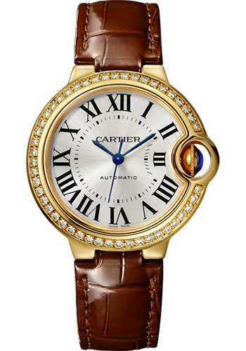 Cartier Ballon Bleu Yellow Gold 33 MM - Brown Leather Strap - Silver Dial - WJBB0040