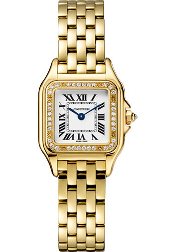 Cartier Panthére De Cartier Yellow Gold (Small Model) 22 MM - Yellow Gold Bracelet - Diamond Bezel - White Dial - WJPN0015