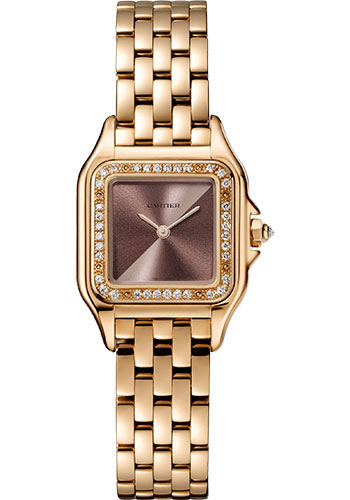 Cartier Panthére De Cartier Rose Gold (Small Model) 22 MM - Rose Gold Bracelet - Rose Gold Diamond Bezel - Golden Brown Dial - WJPN0035