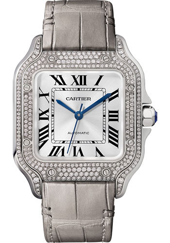 Cartier Santos de Cartier Rose Gold Diamond 35.1 MM (Medium Model) - Leather Strap - Sunray Dial - WJSA0014