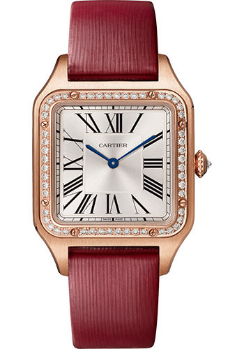 Cartier Santos de Cartier-Dumont Rose Gold 43.5 MM (Large Model) - Red Calfskin Strap - Silver Satin Dial - WJSA0018