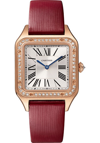 Cartier Santos de Cartier-Dumont Rose Gold 38 MM (Small Model) - Red Calfskin Straps - Silver Satin Dial - WJSA0019