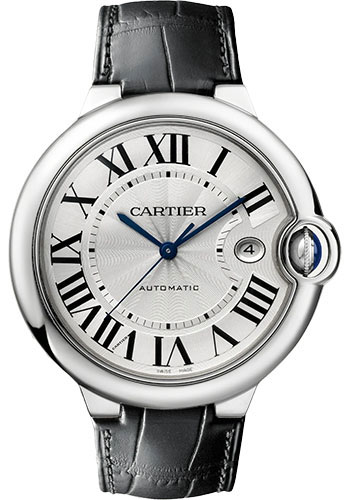 Cartier Ballon Bleu Stainless Steel 42 MM - Black Leather Strap - White Dial - WSBB0026