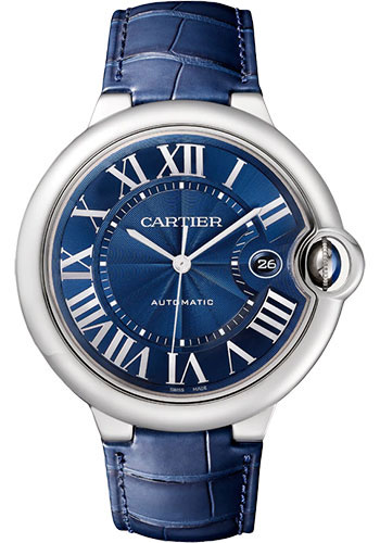 Cartier Ballon Bleu Stainless Steel 42 MM (Large Model) - Blue Leather Strap - Blue Dial - WSBB0027
