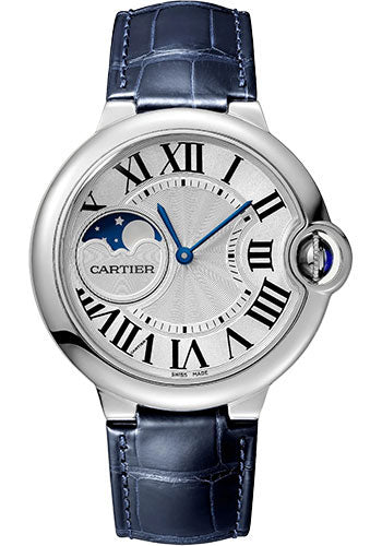 Cartier Ballon Bleu Stainless Steel 37 MM - Blue Leather Strap - White Dial - WSBB0029