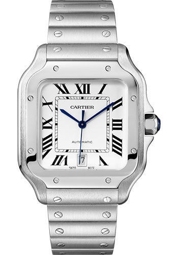 Cartier Santos de Cartier Stainless Steel 39.8 MM (Large Model) - Stainless Steel Bracelet - White Dial - WSSA0018