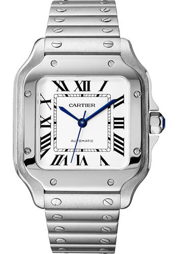 Cartier Santos de Cartier Stainless Steel 35 MM (Medium Model) - Stainless Steel Bracelet - White Dial - WSSA0029