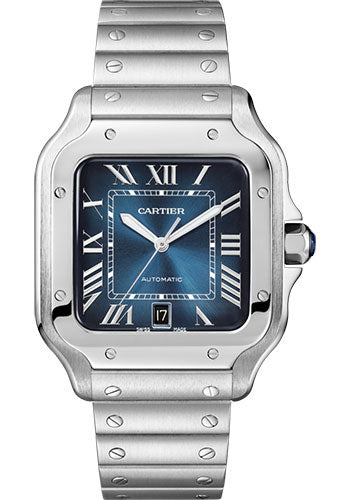 Cartier Santos de Cartier Stainless Steel 39.8 MM (Large Model) - Stainless Steel Bracelet - Blue Dial - WSSA0030