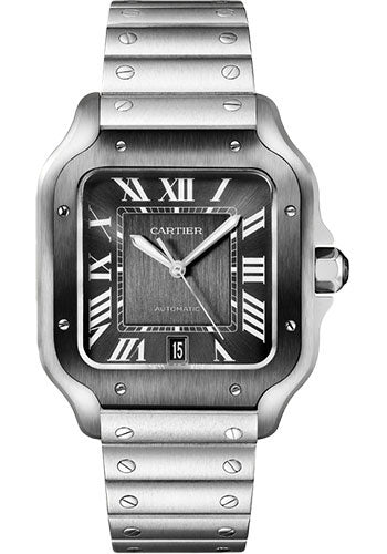 Cartier Santos de Cartier Stainless Steel 39.8 MM (Large Model) - Stainless Steel Bracelet - Grey Dial - WSSA0037