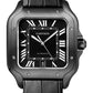 Cartier Santos de Cartier Stainless Steel 39.8 MM (Large Model) - Black Leather Strap - Black Dial - WSSA0039