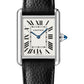 Cartier Tank Stainless Steel (Large Model) 33 MM - Black Leather Strap - Stainless Steel Bezel - White Dial - WSTA0041